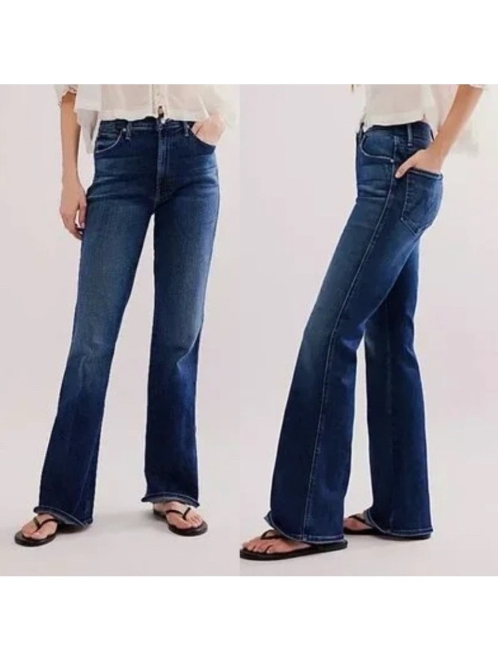 NWOT MOTHER Desperado dark blue distressed stretch bootcut jeans in Cest La vie